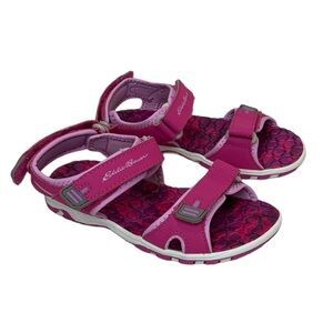 Eddie Bauer Girl's Adjustable Strap River Sandal Shoes Size 2 Pink/White/Gray
